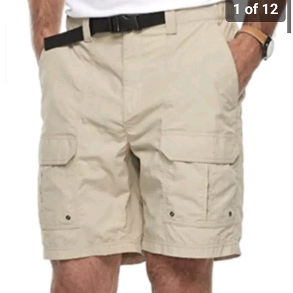 Croft & Barrow Men's Belted Cargo Stretch Cargo Shorts, Sculpted Stone, 50 - Picture 1 of 10